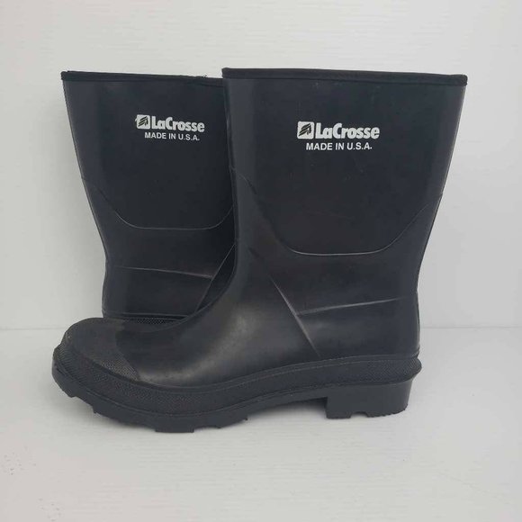 La Crosse Mens Rain Boots Black Rubber Pull On Sherpa Lined Round Toe USA 13 New - Picture 3 of 14